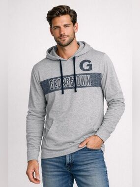 ‘47 Georgetown Hoyas Field Franklin Long Sleeve Hoodie Tshirt Gray Mens Size XXL